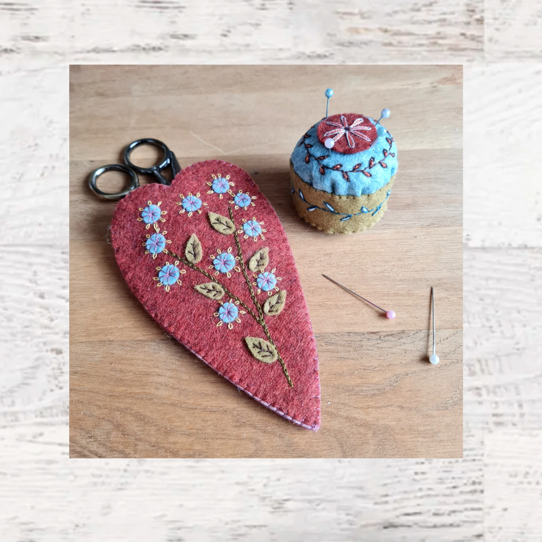 Felted Embroidered Scissors Pouch & Pincushion Kit