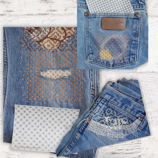Sashiko Mending Stick and Stitch Kits